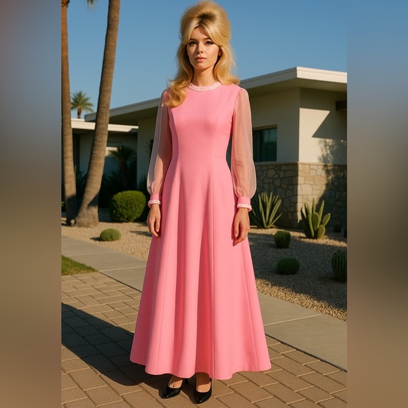 Vintage Dresses & Skirts - 💗💗💗Vintage 60’s handmade pink dress small medium maxi Palm Royale perfection